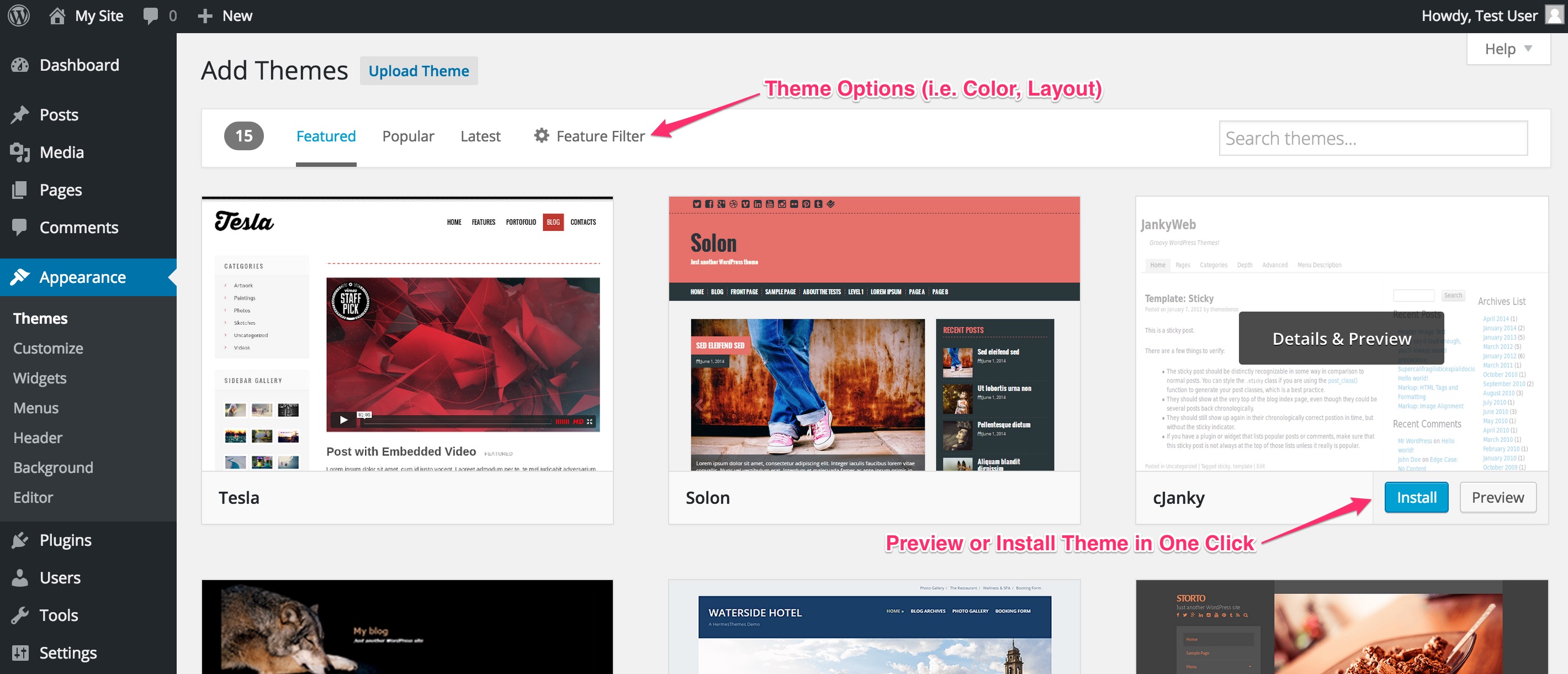 Adding a new theme in WordPress