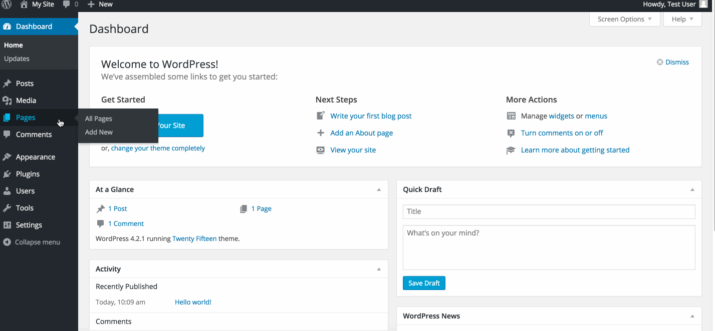 Add a Page to WordPress