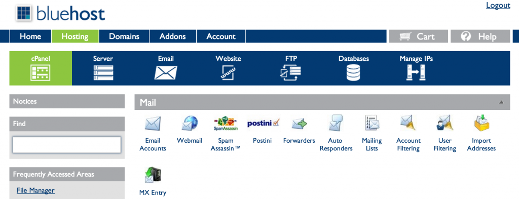 The new Bluehost cPanel design