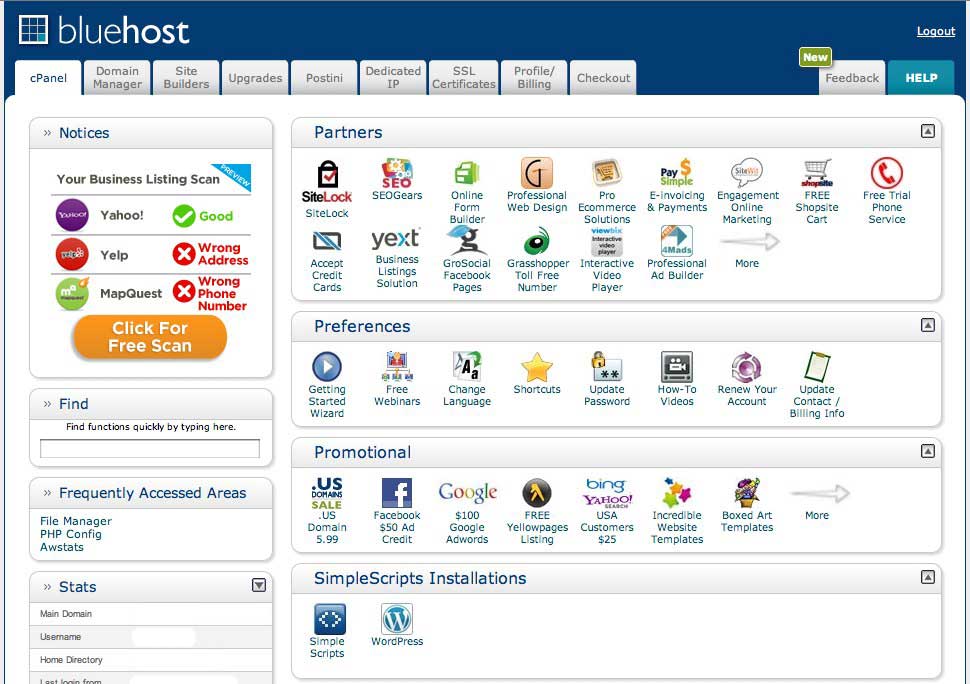 Old Bluehost cPanel design
