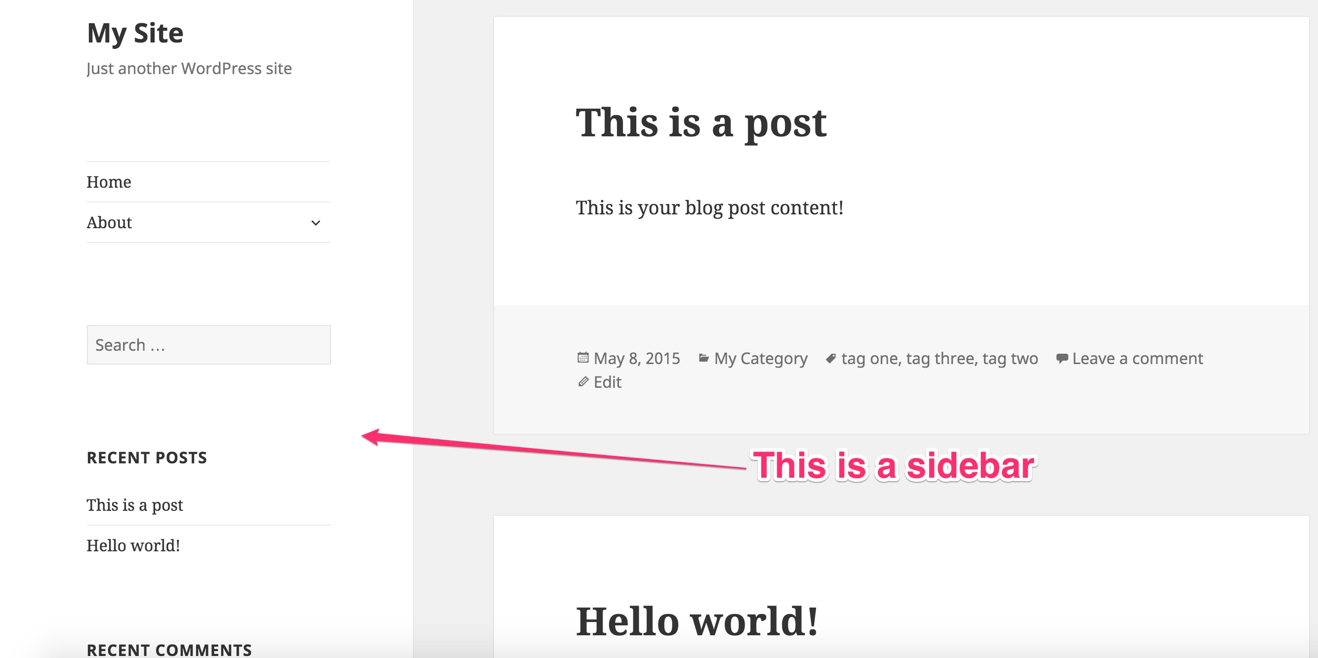 Example of a Sidebar in WordPress